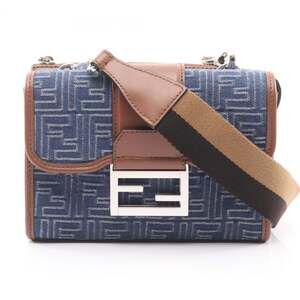 Fendi Double Baguette Zucca Shoulder Bag, Canvas and Leather, Men's, Navy Bro...
